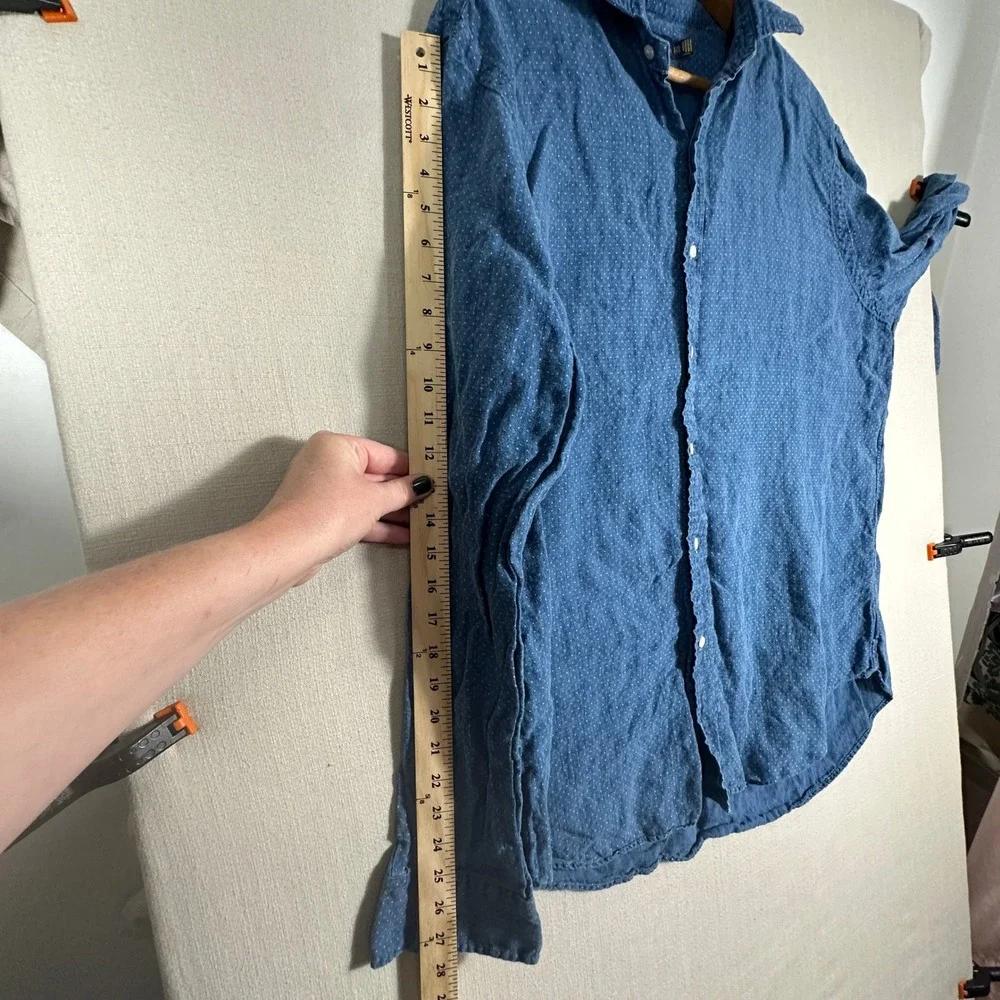 Polo Ralph Lauren Button Down Mens XXL Blue Excellent Linen Polka Dot Shirt